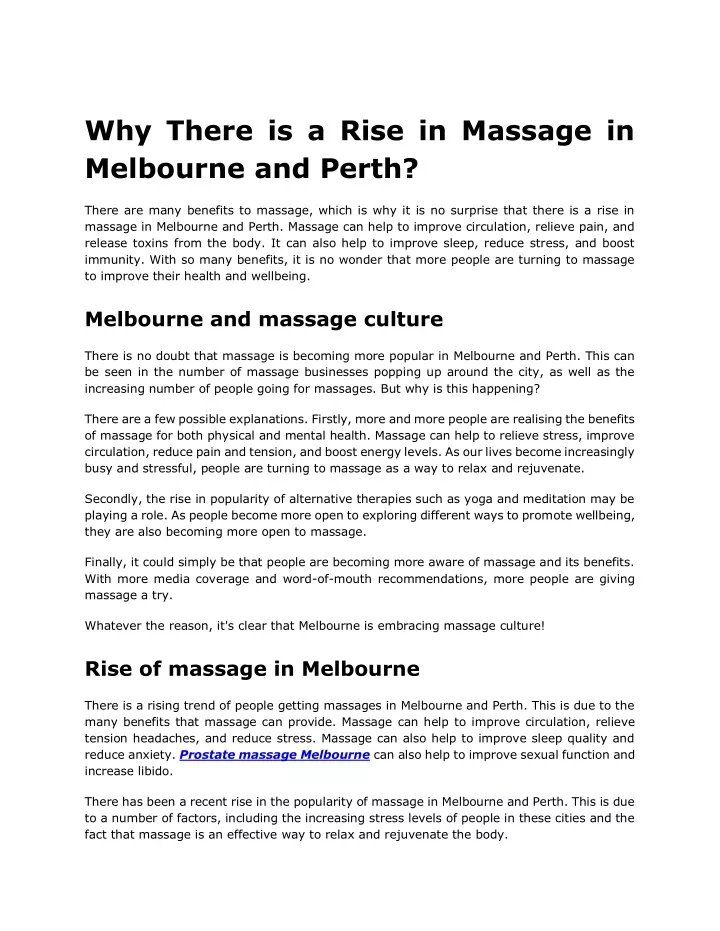 why there is a rise in massage in melbourne