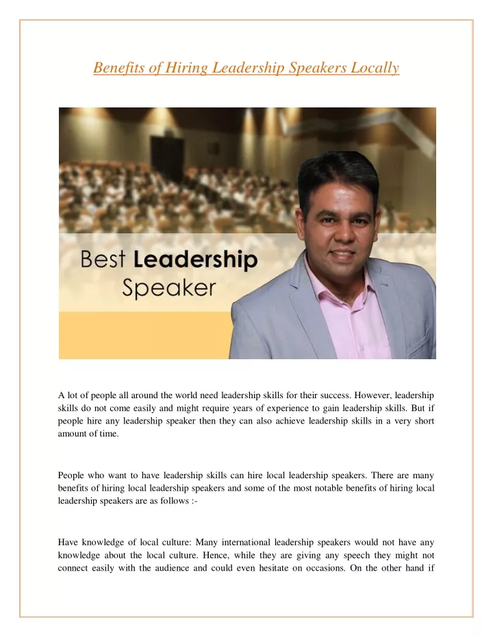 benefits of hiring leadership speakers locally