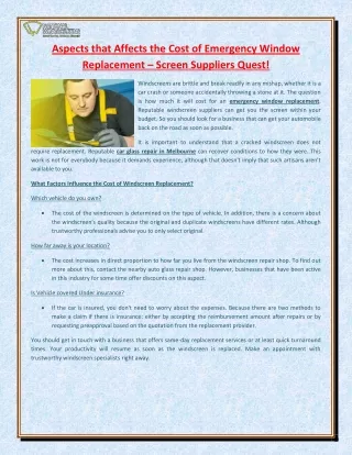 aspects that affects the cost of emergency window