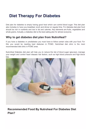 Diabetic Diet Consultant | Diabetic Diet Consultation in PCMC: NutrOHeal Diet Cl