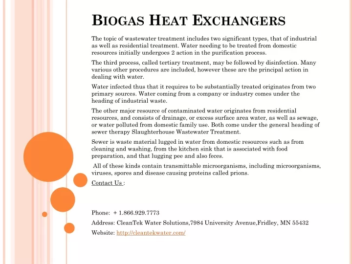biogas heat exchangers