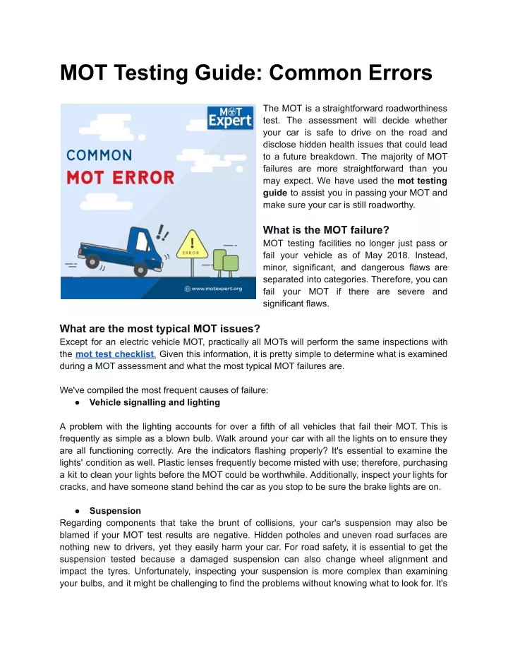 mot testing guide common errors