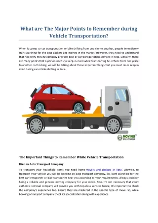 What are The Major Points to Remember during Vehicle Transportation