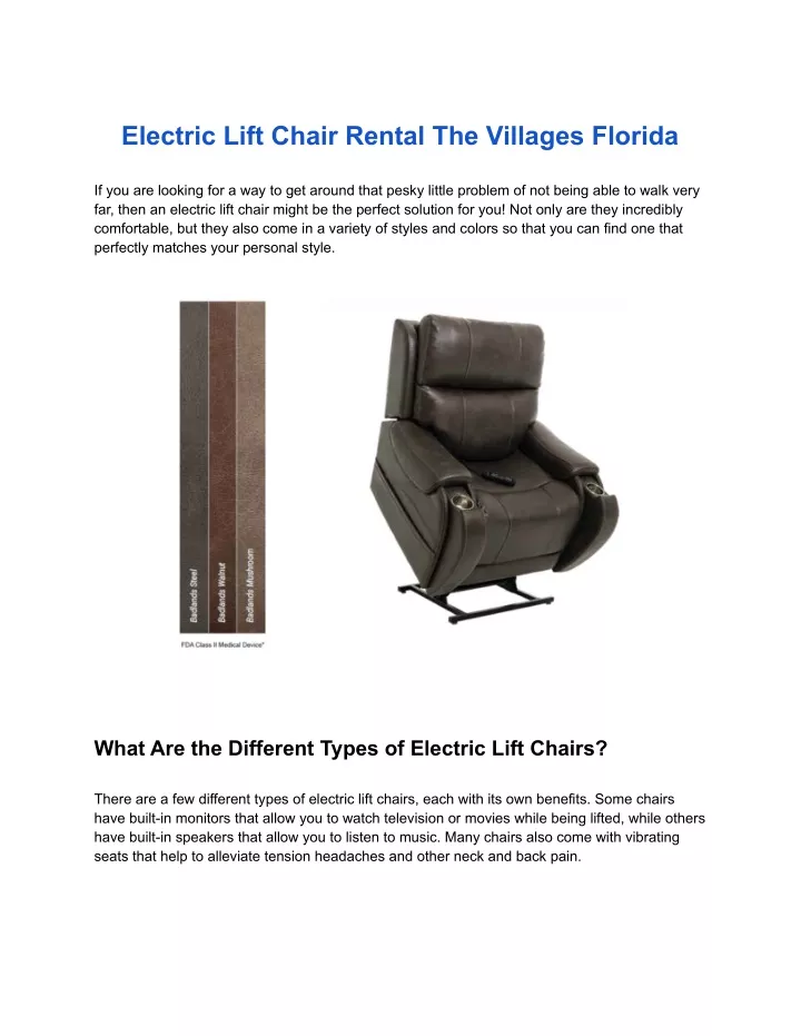 electric lift chair rental the villages florida