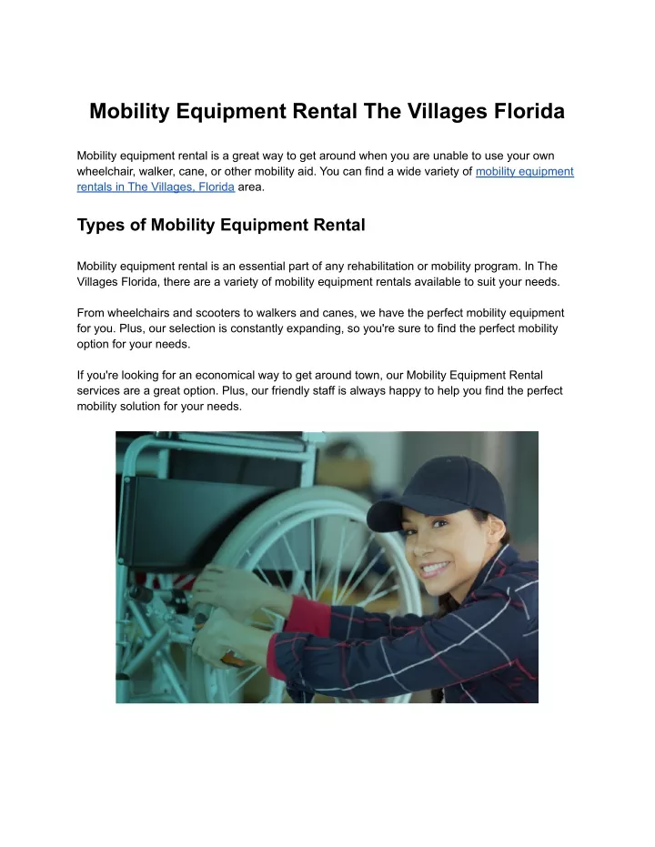 mobility equipment rental the villages florida