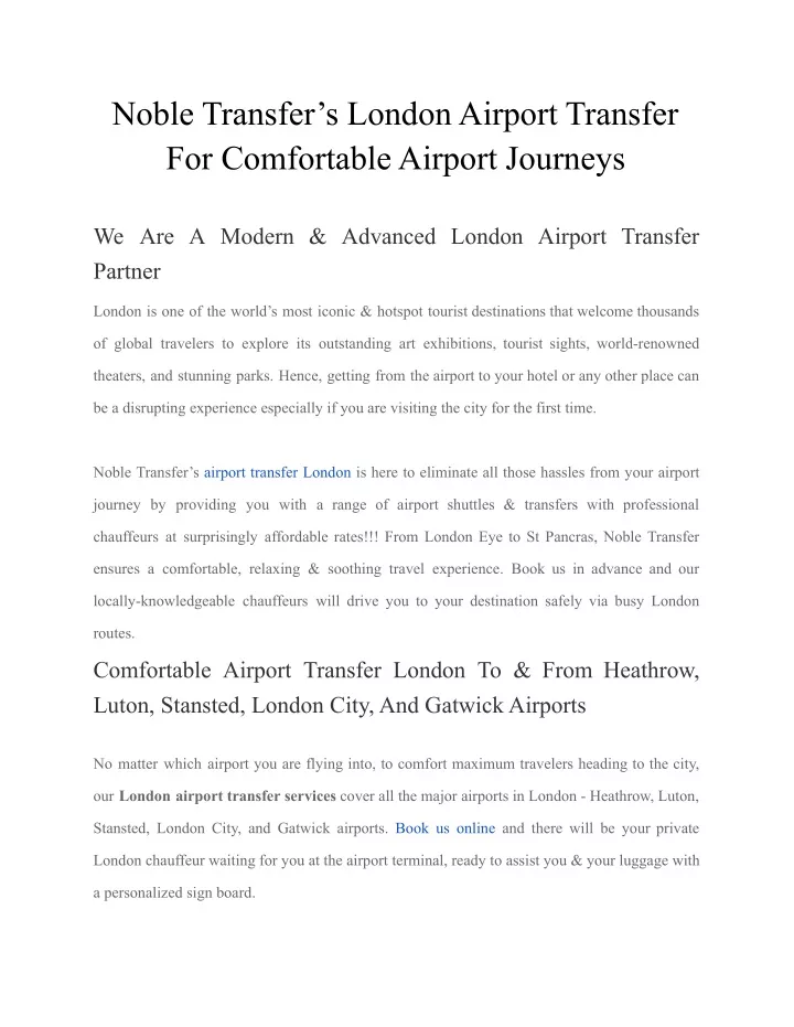 noble transfer s london airport transfer
