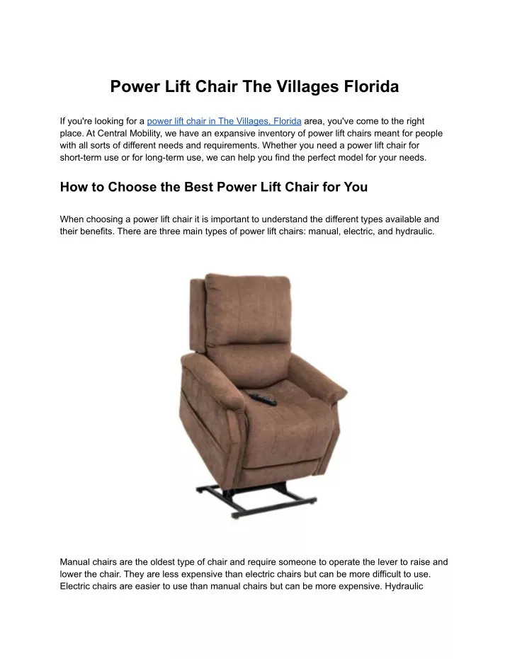 power lift chair the villages florida