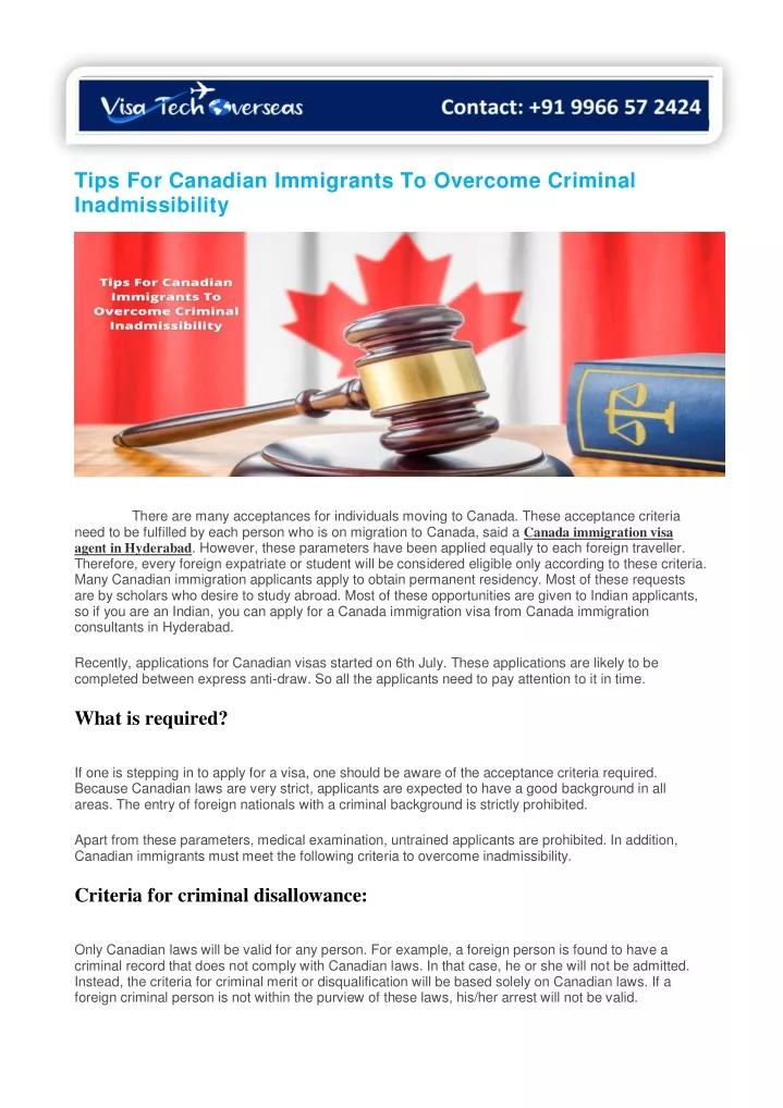 tips for canadian immigrants to overcome criminal