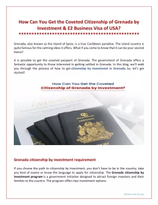 How Can You Get the Coveted Citizenship of Grenada by Investment & E2 Business V