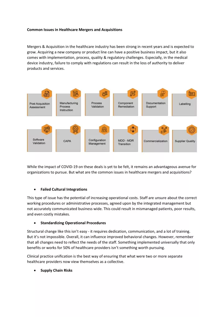 common issues in healthcare mergers