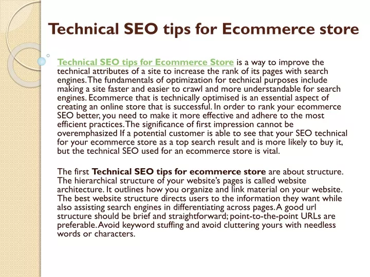 technical seo tips for ecommerce store