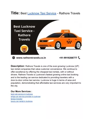 Best Lucknow taxi Service