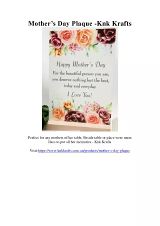 Mother’s Day Plaque -Knk Krafts