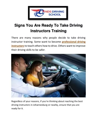 Signs You Are Ready To Take Driving Instructors Training