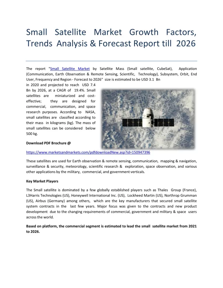 small satellite market growth factors trends analysis forecast report till 2026