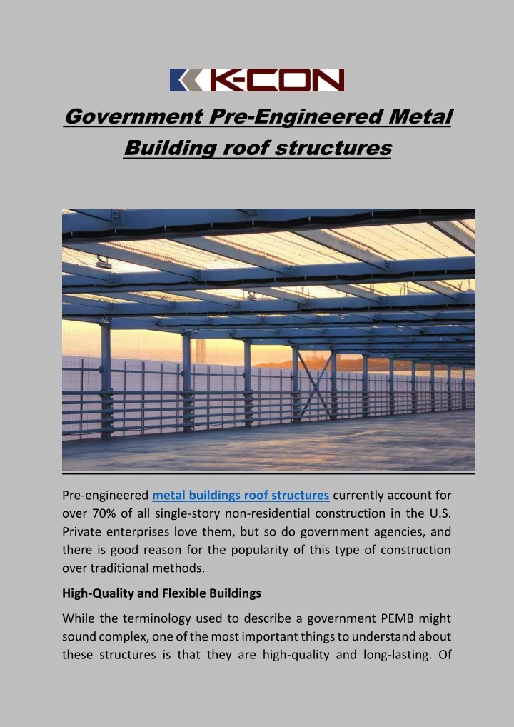 government pre engineered metal building roof