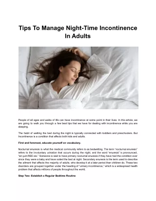 Tips To Manage Night-Time Incontinence In Adults