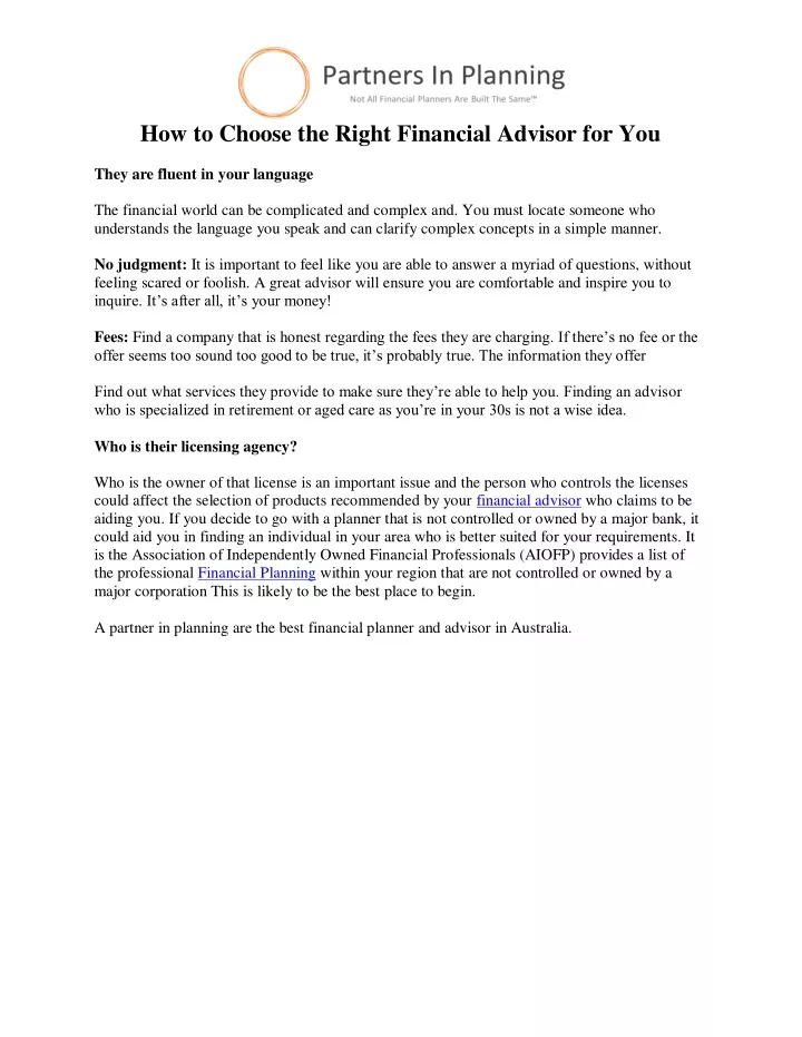 how to choose the right financial advisor for you