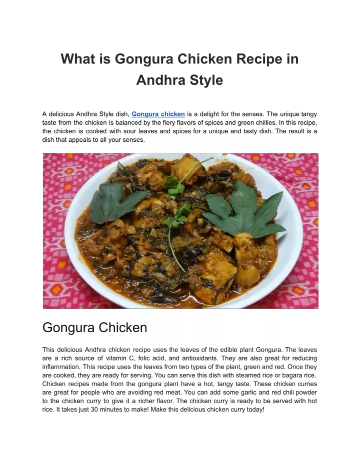 what is gongura chicken recipe in andhra style