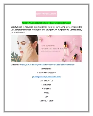 Korean Private Label Skin Care  beautymaskfactorycom