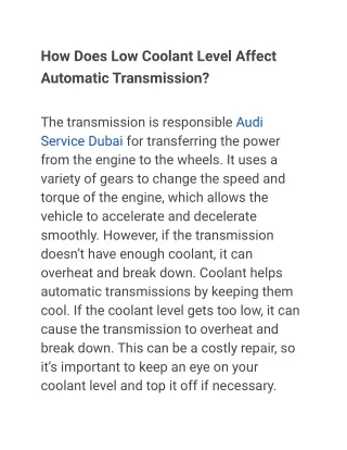 How Does Low Coolant Level Affect Automatic Transmission
