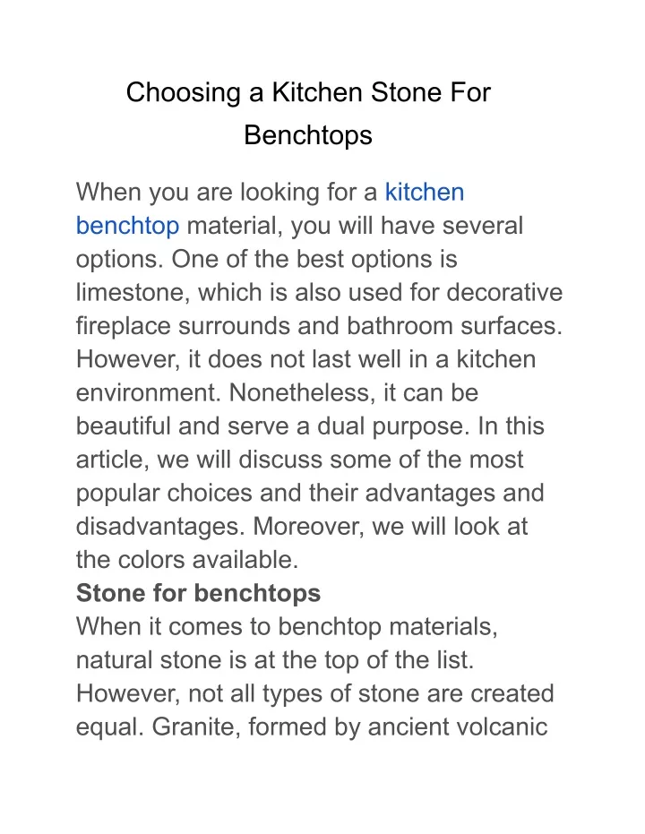 choosing a kitchen stone for benchtops