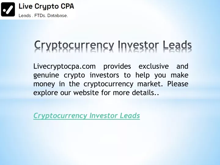 cryptocurrency investor leads
