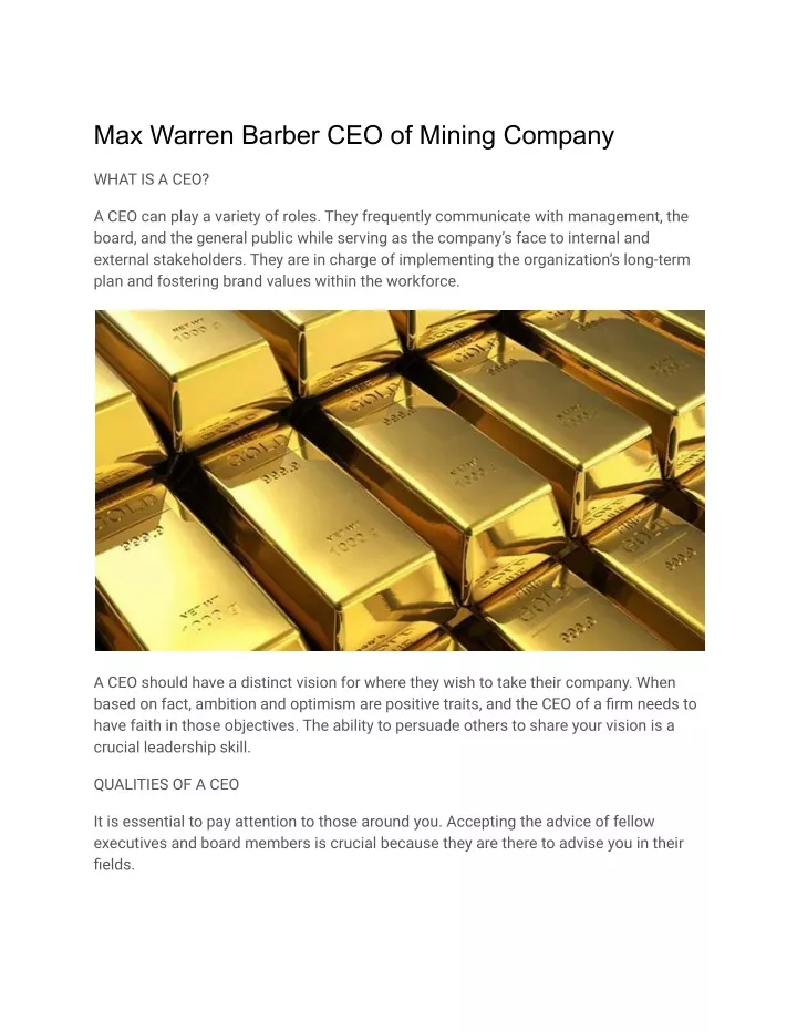 max warren barber ceo of mining company