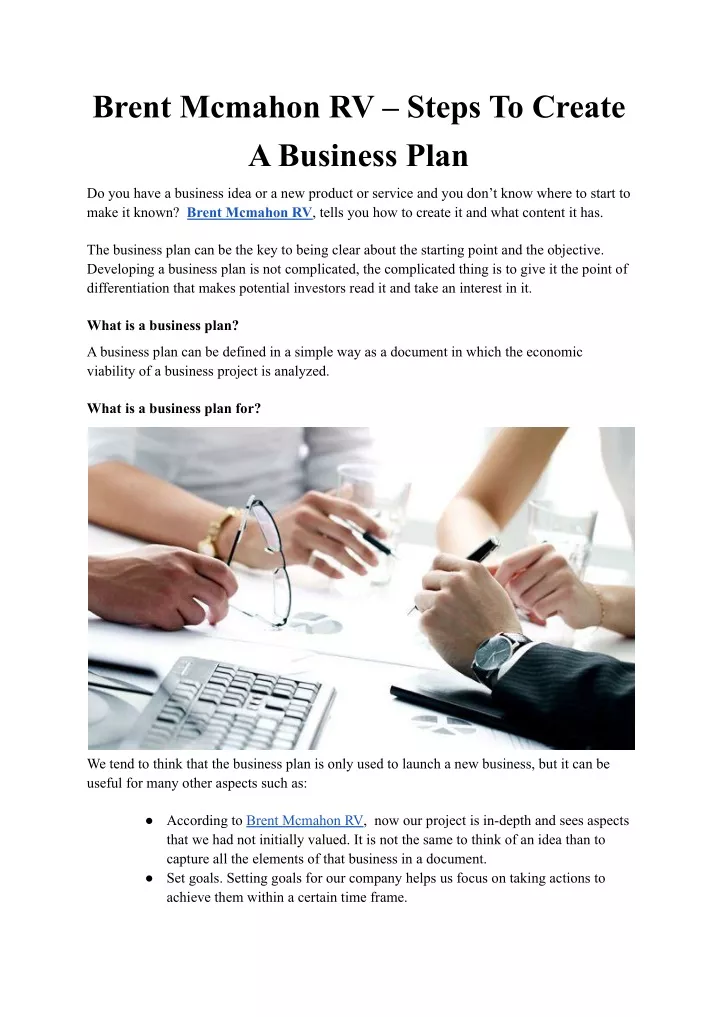 brent mcmahon rv steps to create a business plan