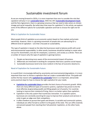 Sustainable investment forum