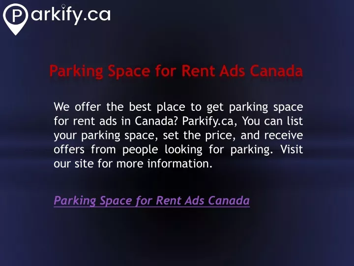 parking space for rent ads canada