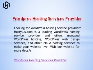Wordpres Hosting Services Provider  Hostylus.com