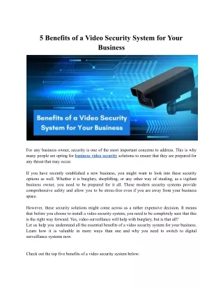 Benefits of a Business Video Security | Teledata ICT