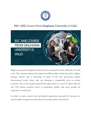 bsc ame course from singhania university is valid