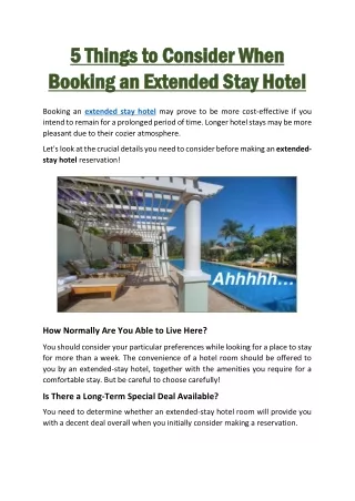 5 Things to Consider When Booking an Extended Stay Hotel