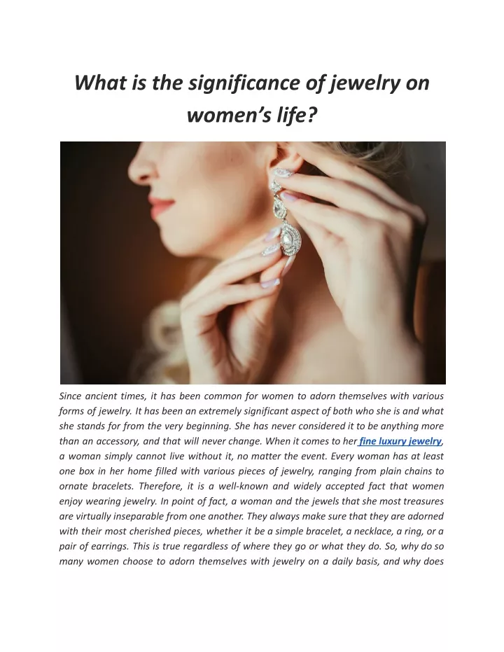 what is the significance of jewelry on women