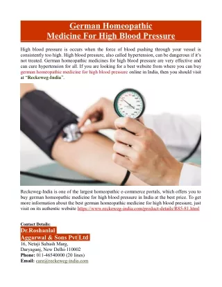 German Homeopathic Medicine For High Blood Pressure
