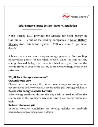 Solar Battery Storage System | Battery Installation