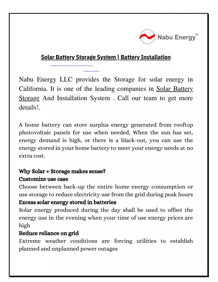 solar battery storage system battery installation