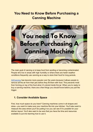 You Need to Know Before Purchasing a Canning Machine