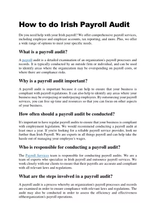 how to do irish payroll audit