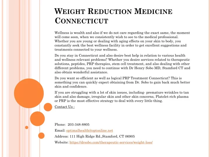 weight reduction medicine connecticut