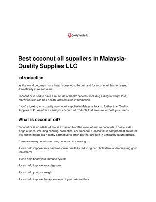 Best coconut oil suppliers in Malaysia
