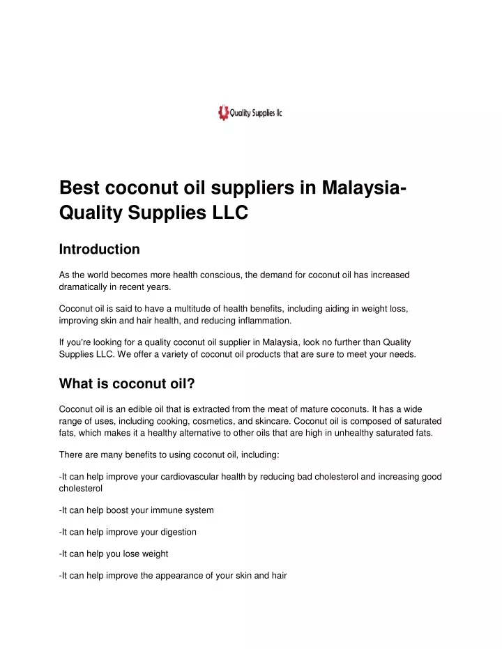 best coconut oil suppliers in malaysia quality