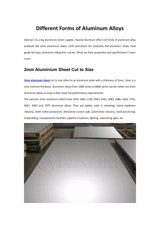 different forms of aluminum alloys
