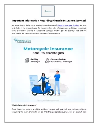 Important Information Regarding Pinnacle Insurance Services