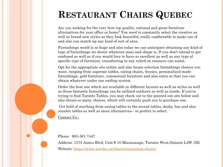 restaurant chairs quebec
