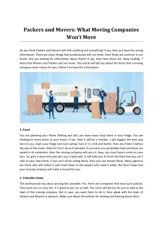 Packers and Movers: What Moving Companies Won’t Move