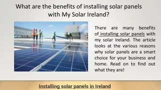 What are the benefits of installing solar panels with My Solar Ireland
