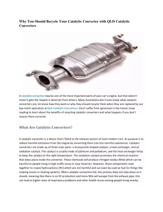 Why You Should Recycle Your Catalytic Converter with QLD Catalytic Converters
